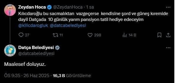 DATÇA BELEDİYESİNİN KILIÇDAROĞLU YANITI SOSYAL MEDYA’YI YIKTI-GEÇTİ: “MAALESEF DOLUYUZ!…”