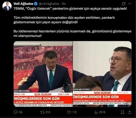 TBMM TV ÖZGÜR ÖZEL’İN PANKARTINA SANSÜR UYGULADI, CHP’Lİ AĞBABA ÇILDIRDI!…